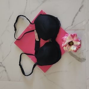 PINK Victoria's Secret Flirt Pushup Size 34C Black Bra